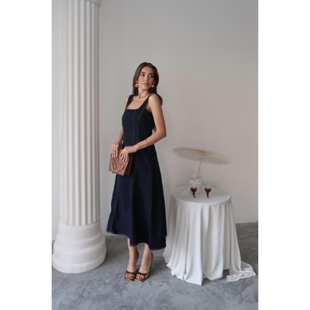 Lacivert Çift Dikişli Gabardin Elbise 162877 Lacivert Çift Dikişli Gabardin Elbise 162877