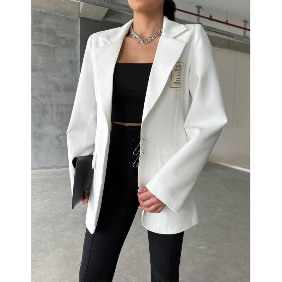 ELLO ETİKETLİ ÇENGELLİ İĞNE DETAYLI CEKET - Beyaz 152970 ELLO ETİKETLİ ÇENGELLİ İĞNE DETAYLI CEKET - Beyaz 152970