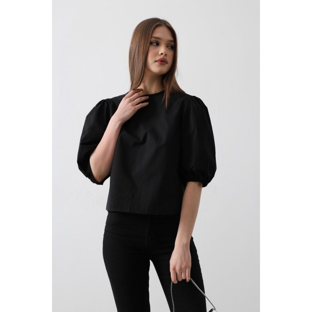 Sırtı Fiyonk Bağlamalı Bluz - Siyah 151595 Sırtı Fiyonk Bağlamalı Bluz - Siyah 151595