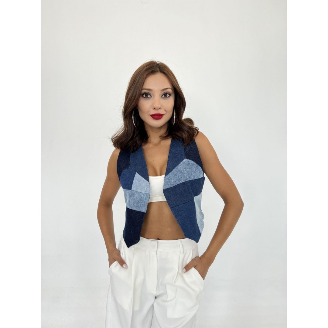 6936 DENIM PIECES VEST-MAVİ - 143361