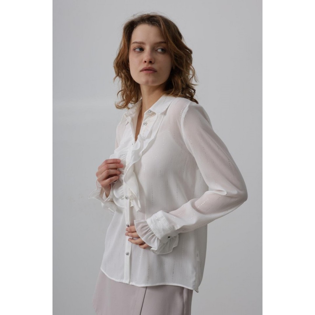 Fırfır Yakalı Şifon Gömlek - Beyaz - 158020 Fırfır Yakalı Şifon Gömlek - Beyaz - 158020
