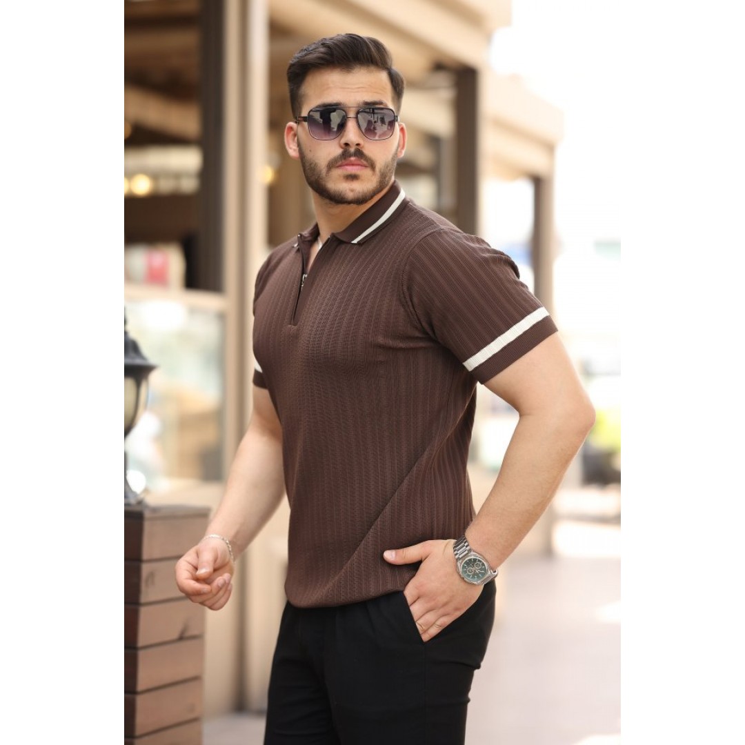 Erkek Yaka Ve Kolları çizgi Detaylı Fermuarlı Kısa Kollu T-shirt 162309 Erkek Yaka Ve Kolları çizgi Detaylı Fermuarlı Kısa Kollu T-shirt 162309