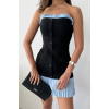 STRAPLEZ POLVİSKON ELBİSE MAVİ FIRFIR DETAYLI - Siyah 159508 STRAPLEZ POLVİSKON ELBİSE MAVİ FIRFIR DETAYLI - Siyah 159508