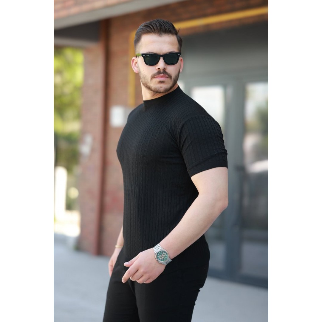 Erkek Bisiklet Yaka örgü Desenli Kısa örme Triko Kısa Kollu T-shirt 161507