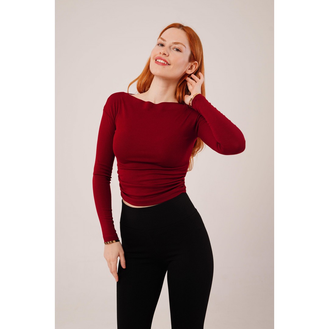 Yaka Detay Uzun Kollu Basic Bordo Bluz 147414 Yaka Detay Uzun Kollu Basic Bordo Bluz 147414