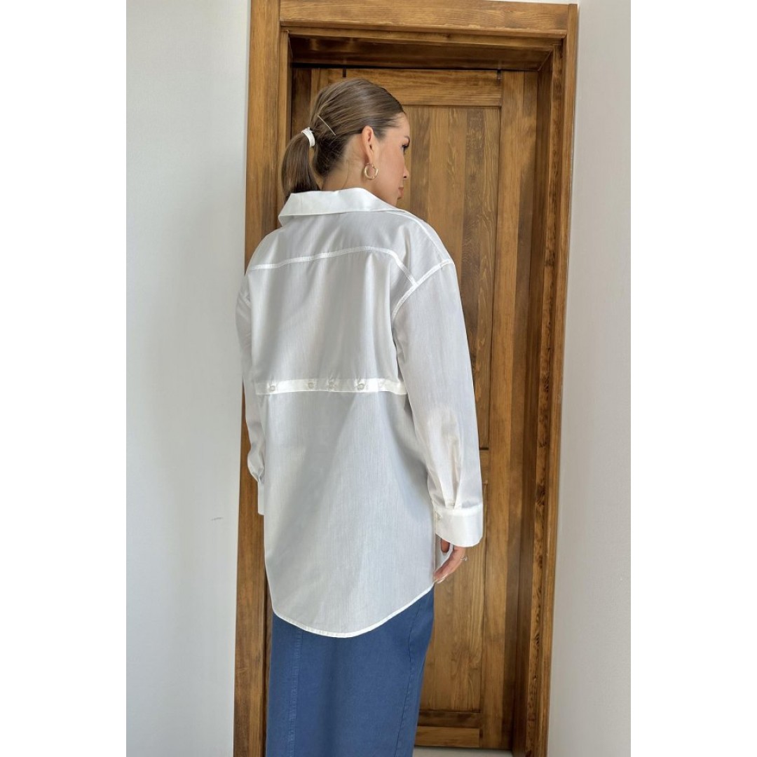 Beyaz Beli Ayrılabilen Poplin Gömlek - 152095