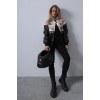 Motorcu Biker Ceket - Siyah-Pembe-Ekru 151403 Motorcu Biker Ceket - Siyah-Pembe-Ekru 151403