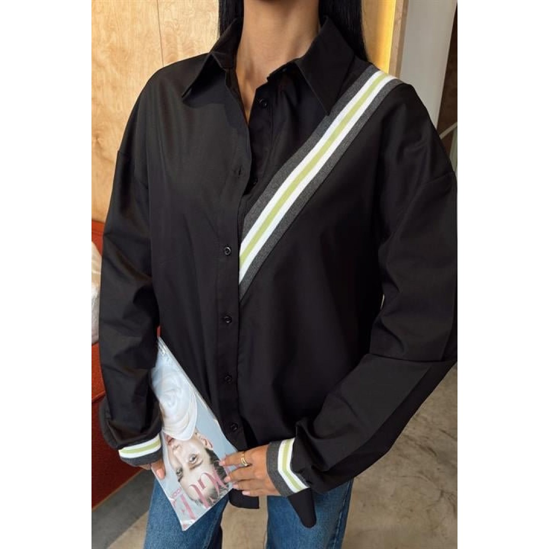 Bant Detaylı Oversize Poplin Gömlek 3436 158459