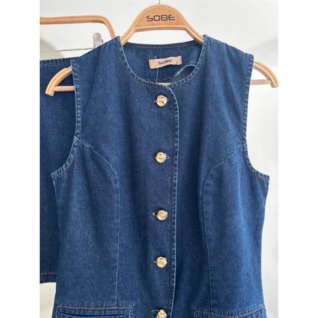 Kolsuz Yelekli Mini Etekli Denim Takım 10164 - 159266 Kolsuz Yelekli Mini Etekli Denim Takım 10164 - 159266
