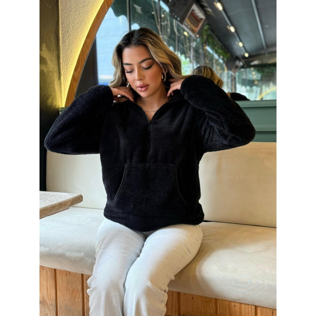 Kadın Uzun Kollu önden Fermuarlı Cepli Peluş Sweat - 136255 Kadın Uzun Kollu önden Fermuarlı Cepli Peluş Sweat - 136255