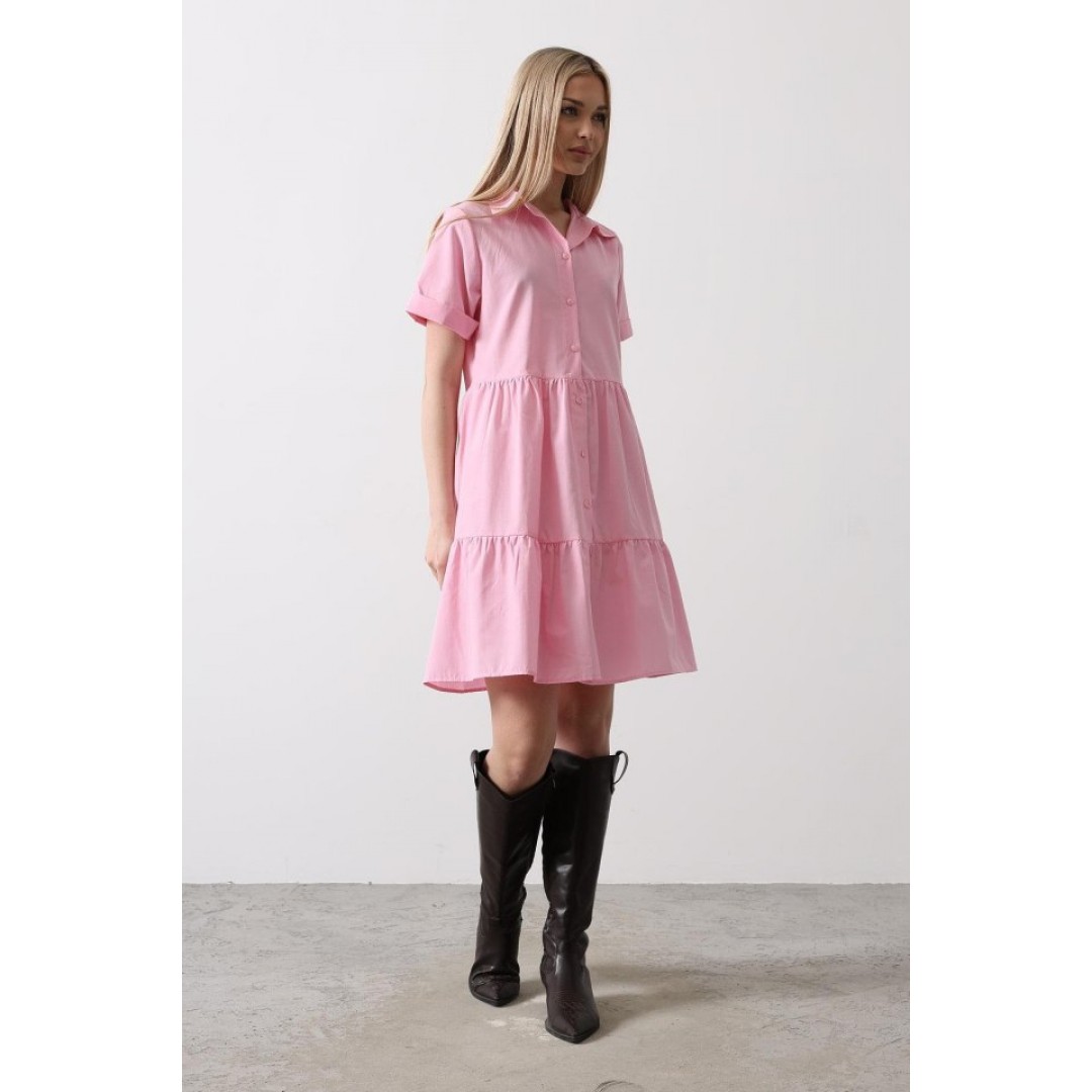 Kısa Kol Düğmeli Elbise - Şeker Pembe - 151383 Kısa Kol Düğmeli Elbise - Şeker Pembe - 151383