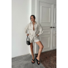 POPLİN ÇİZGİLİ GÖMLEK - ŞORT TAKIM - Bej 162422