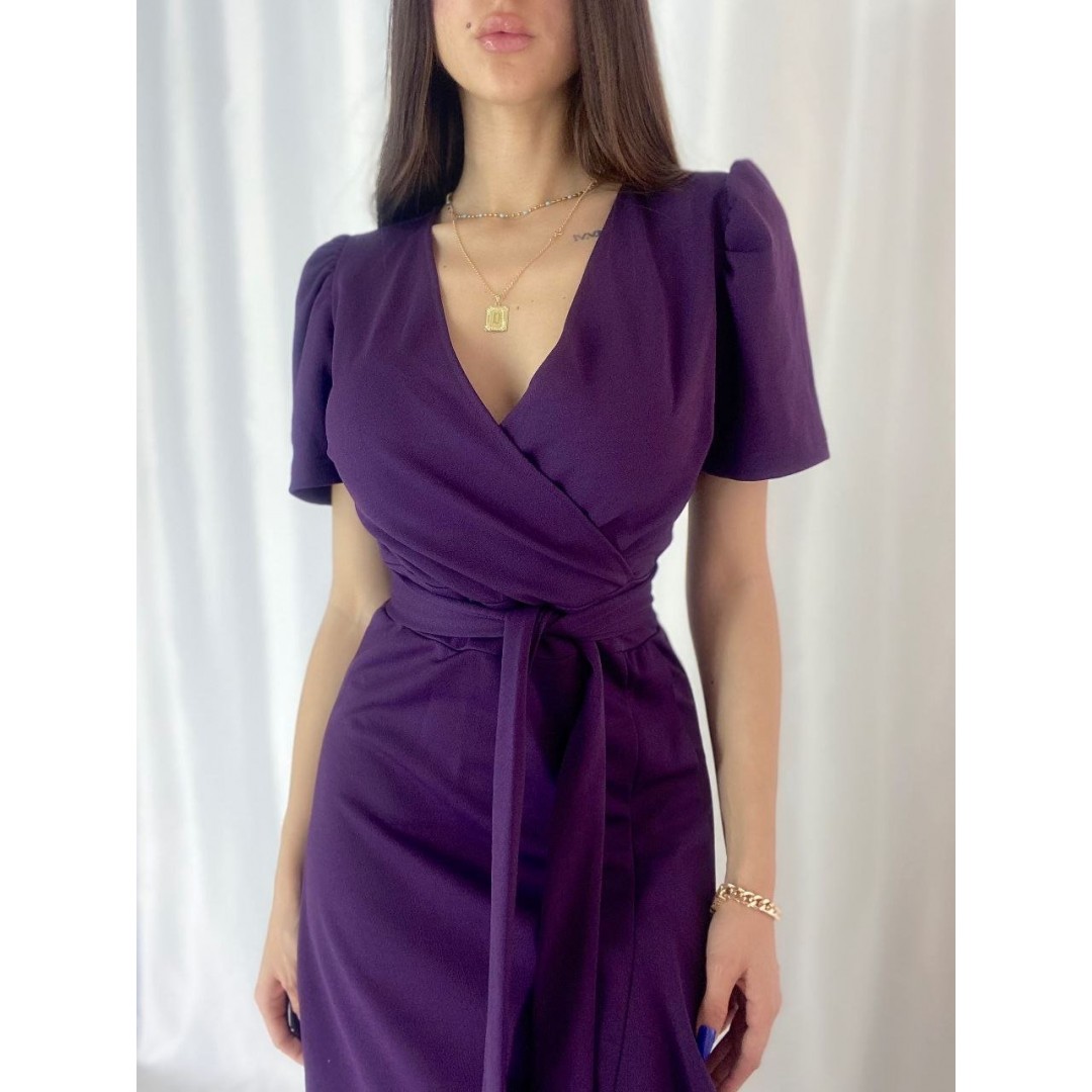 Kadın Kruvaze Yaka Midi Boy Kuşaklı Krep Elbise 120 Cm - 54532 Kadın Kruvaze Yaka Midi Boy Kuşaklı Krep Elbise 120 Cm - 54532