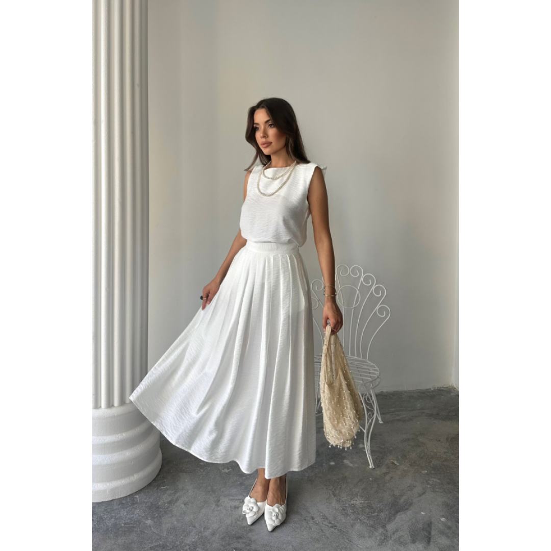 KETEN KOLSUZ BLUZ - MAXİ ETEK TAKIM - Beyaz 161853 KETEN KOLSUZ BLUZ - MAXİ ETEK TAKIM - Beyaz 161853