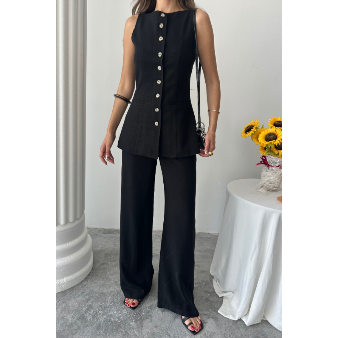 KETEN YELEK - PANTOLON TAKIM - Siyah - 162432 KETEN YELEK - PANTOLON TAKIM - Siyah - 162432