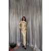 PARLAK KUMAŞ DRAPE DETAYLI UZUN ELBİSE - Sarı - 153441 PARLAK KUMAŞ DRAPE DETAYLI UZUN ELBİSE - Sarı - 153441