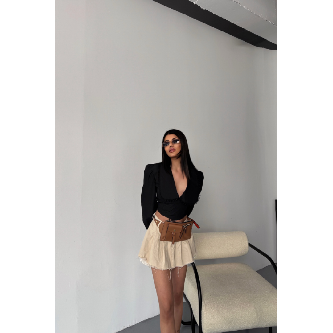 CROP POPLİN GÖMLEK YAKA KENAR DANTEL DETAYLI - Siyah 153793 CROP POPLİN GÖMLEK YAKA KENAR DANTEL DETAYLI - Siyah 153793