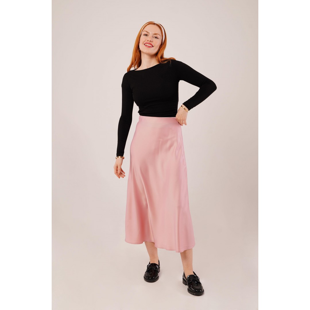 Çan Kesim Midi Pembe Saten Etek 147349 Çan Kesim Midi Pembe Saten Etek 147349