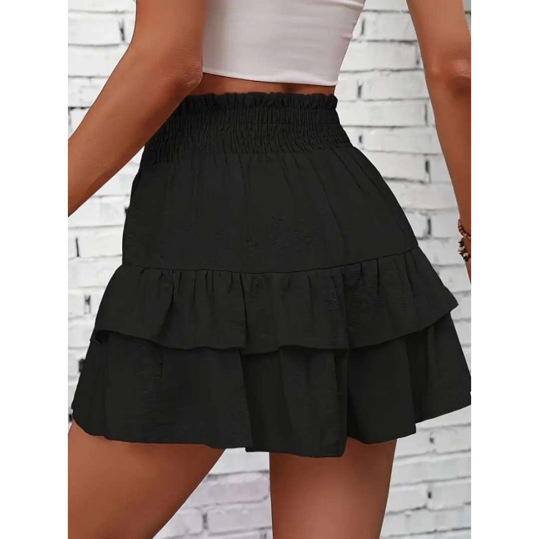 Kadın Beli Lastikli Eteği Fırfırlı Mini Etek 162778