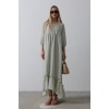 Çizgili Oversize V Yaka Elbise - Haki - 154467 Çizgili Oversize V Yaka Elbise - Haki - 154467