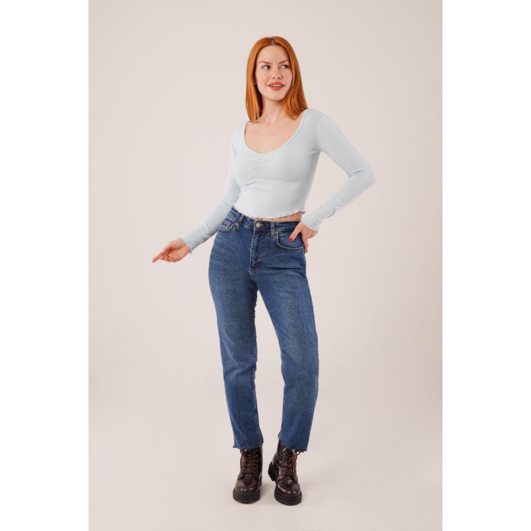 Geniş Yaka Bebe Mavisi Basic Body Bluz 148074 Geniş Yaka Bebe Mavisi Basic Body Bluz 148074