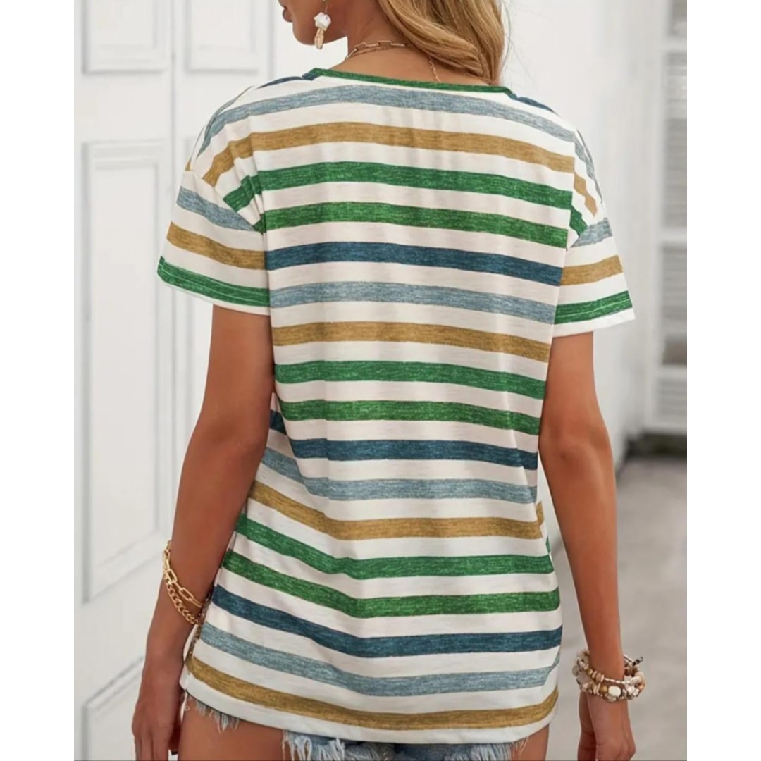 Kadın Kısa Kollu V Yaka çizgili Süprem T-shirt 162371 Kadın Kısa Kollu V Yaka çizgili Süprem T-shirt 162371