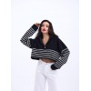 43311 TRİKO ÇİZGİLİ FERMUARLI CROP-SİYAH-EKRU 144100 43311 TRİKO ÇİZGİLİ FERMUARLI CROP-SİYAH-EKRU 144100