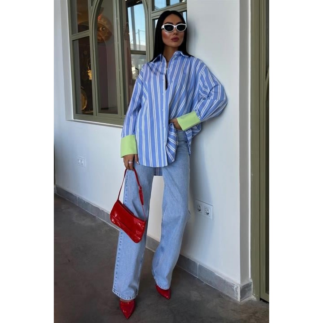 Kolu Manşet Detay Çizgili Oversize Gömlek 3405 158545 Kolu Manşet Detay Çizgili Oversize Gömlek 3405 158545