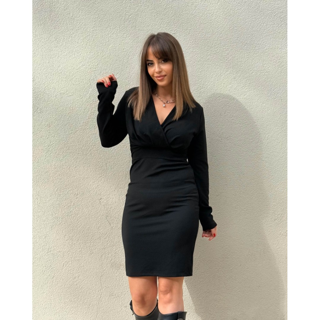 Kadın Uzun Kollu Kruvaze Yaka Krep Mini Boy Elbise - 135180 Kadın Uzun Kollu Kruvaze Yaka Krep Mini Boy Elbise - 135180