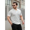 Erkek Fermuar Yakalı çizgili Kısa Kollu T-shirt 160699