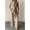 TENCEL MODAL KOLSUZ BLUZ KAPALI CEP DETAYLI DÖKÜMLÜ - PANTOLON TAKIM - Bej 161858 TENCEL MODAL KOLSUZ BLUZ KAPALI CEP DETAYLI DÖKÜMLÜ - PANTOLON TAKIM - Bej 161858