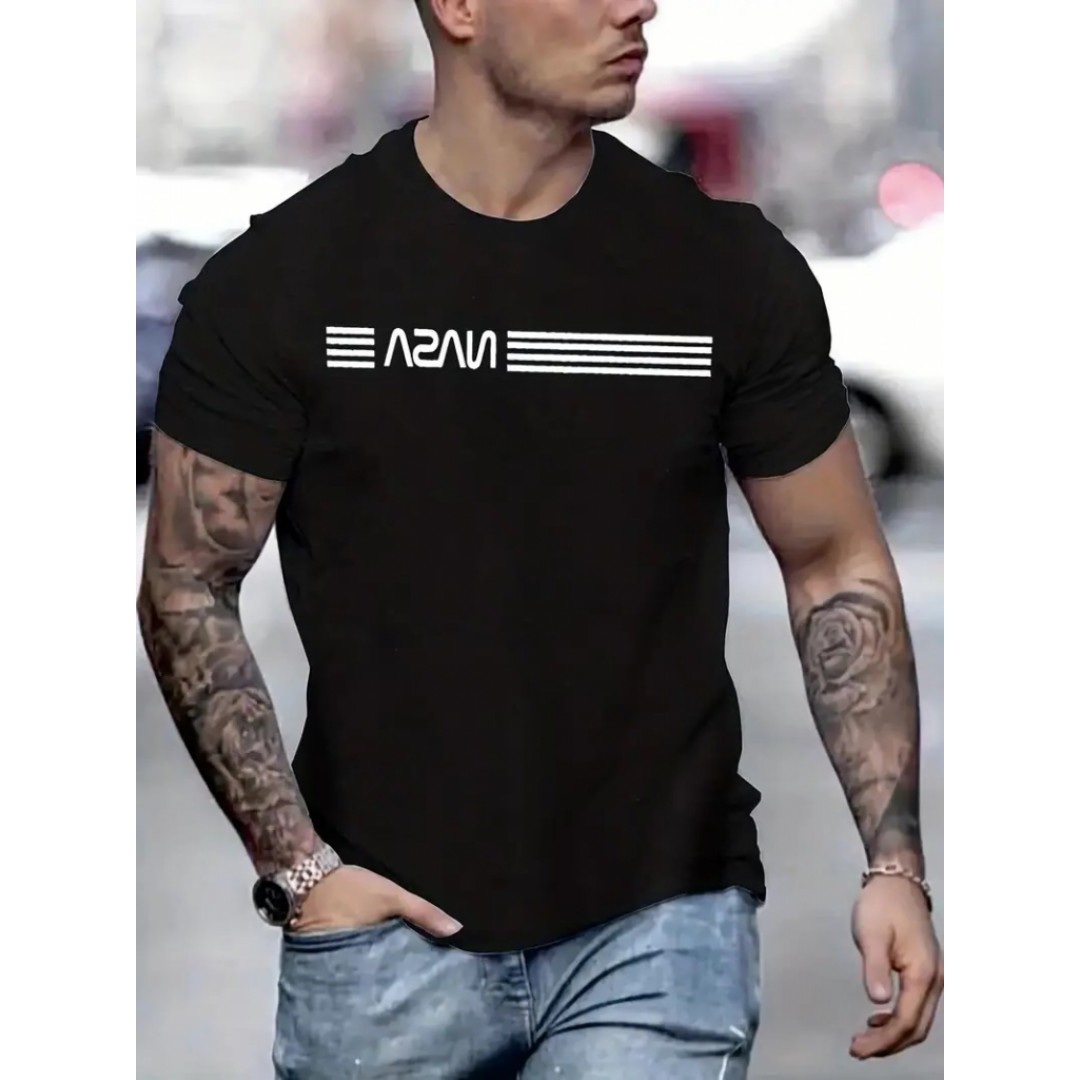 Erkek Kısa Kollu NASA Baskı Bisiklet Yaka T-shirt 158212