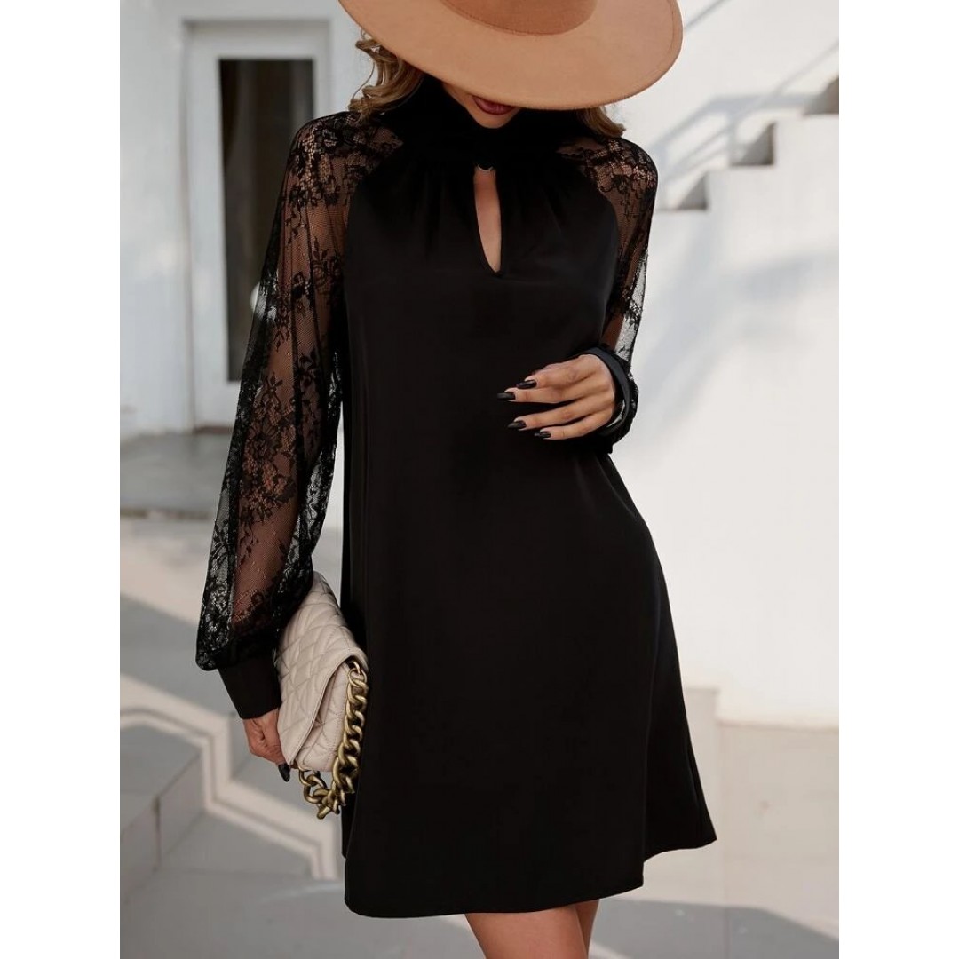 Kadın Uzun Kollu Tül Detay Sandy Mini Boy Elbise - 76024 Kadın Uzun Kollu Tül Detay Sandy Mini Boy Elbise - 76024