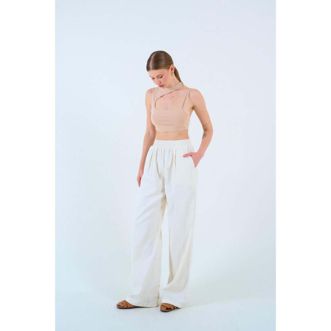 Beli Lastikli Palazo Pantolon - Taş 148476 Beli Lastikli Palazo Pantolon - Taş 148476
