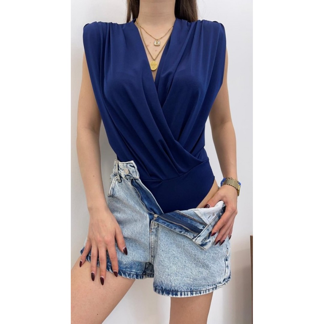 Kadın Sendy Kumaş Kruvaze Yaka Vatkalı Bluz - 160553