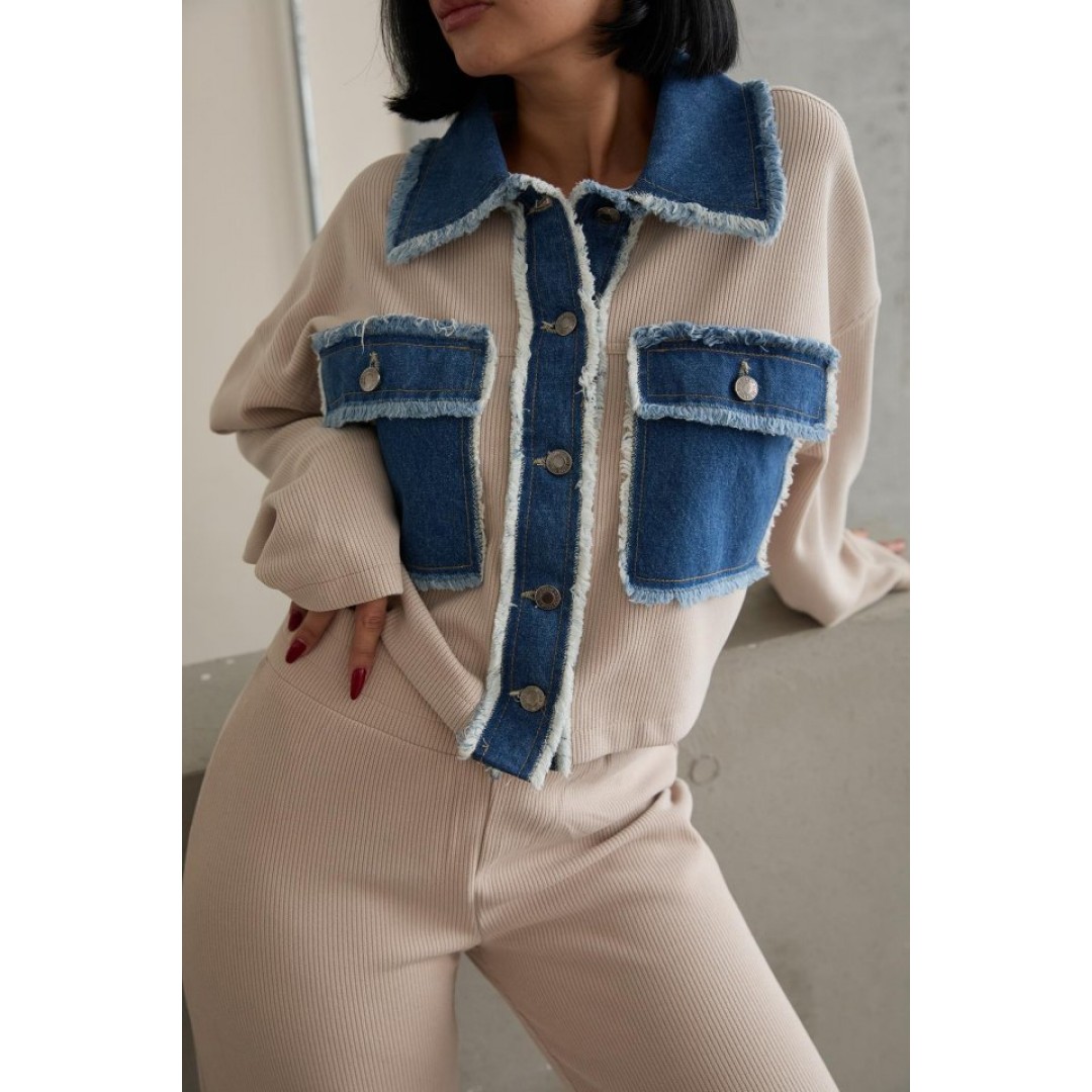 Bej Denim Garnili Gömlek Ve Pantolon Takım 153820 Bej Denim Garnili Gömlek Ve Pantolon Takım 153820