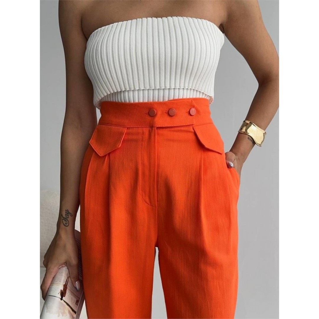 PANTOLON KAPALI CEP 3 DÜĞME DETAYLI - Orange 152238 PANTOLON KAPALI CEP 3 DÜĞME DETAYLI - Orange 152238