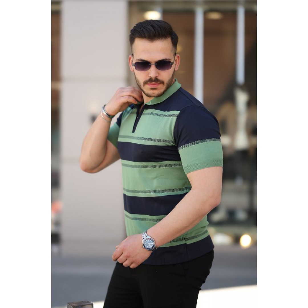 Erkek Yakalı Fermuarlı çift Renk Kısa Kollu T-shirt 161242 Erkek Yakalı Fermuarlı çift Renk Kısa Kollu T-shirt 161242