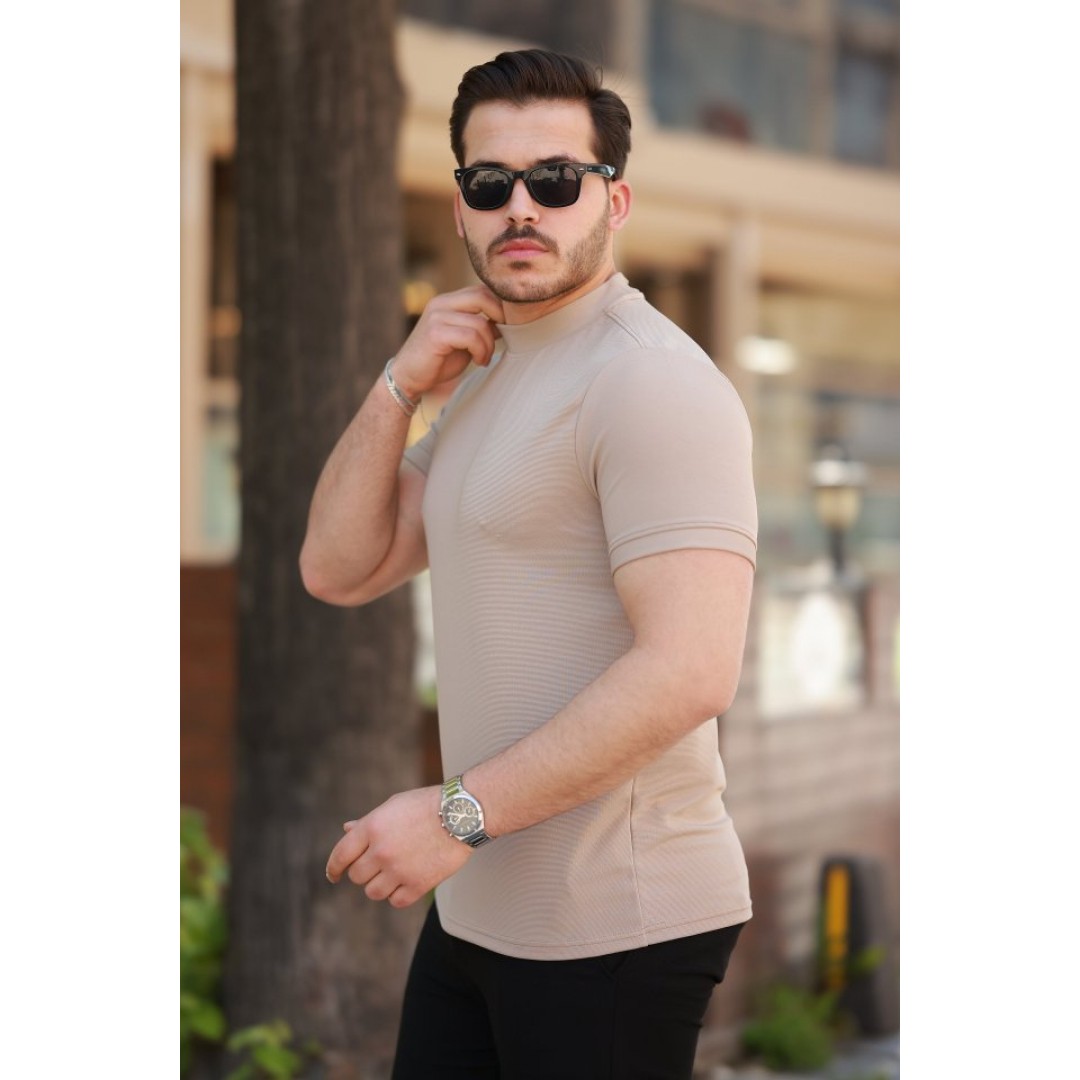 Erkek Ince çizgi Dokulu Kısa Kollu T-shirt - 160104 Erkek Ince çizgi Dokulu Kısa Kollu T-shirt - 160104