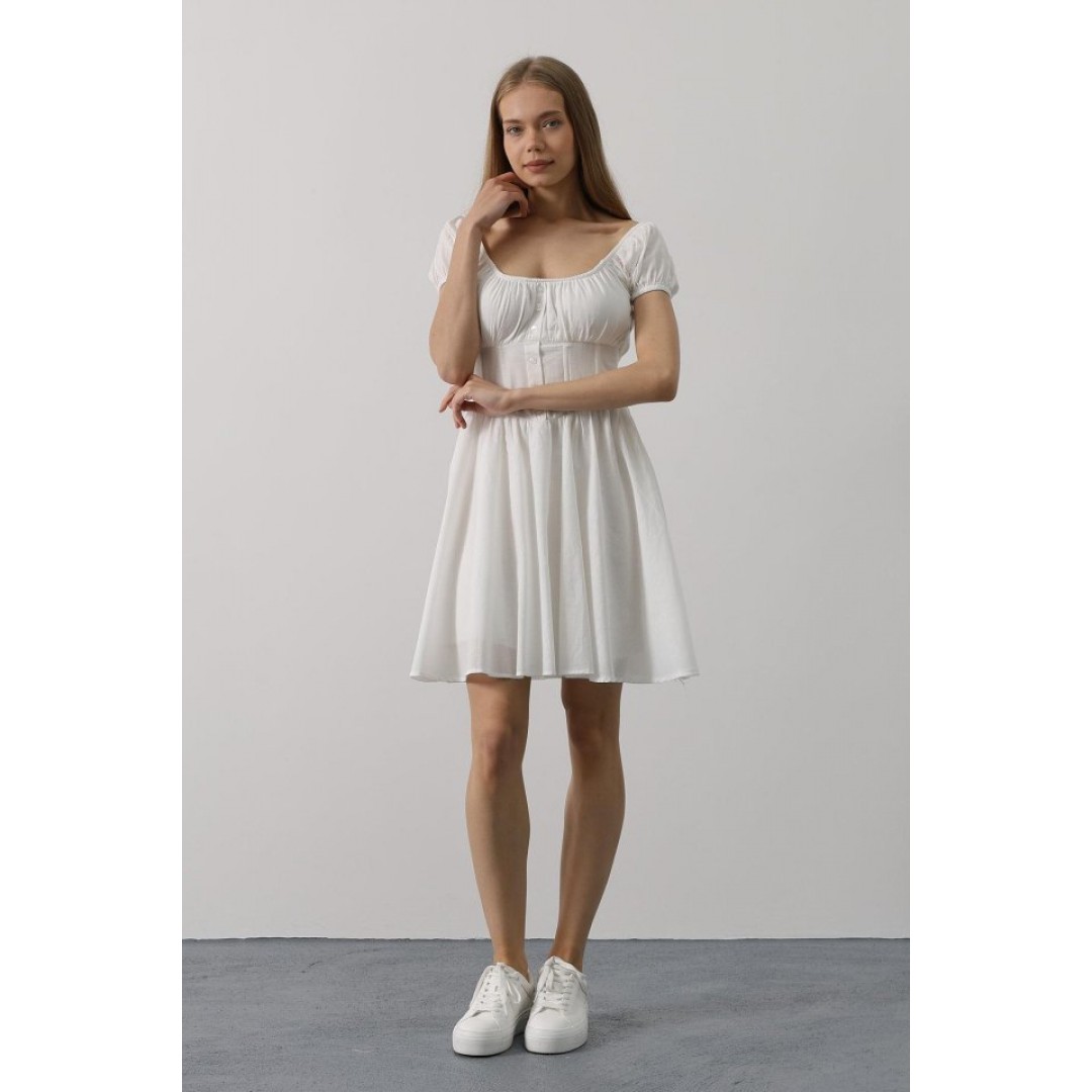 Beli Korseli Mini Elbise - Beyaz - 162835 Beli Korseli Mini Elbise - Beyaz - 162835