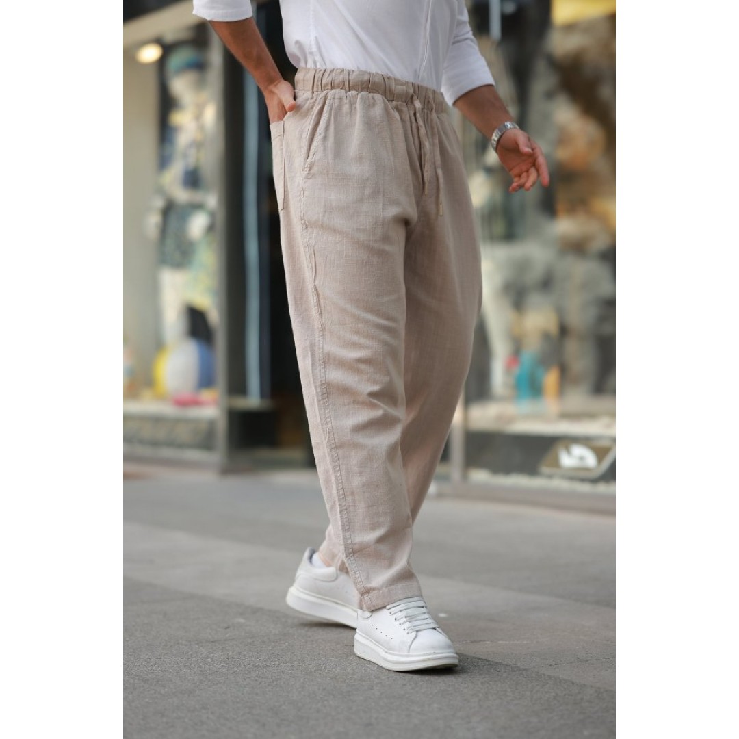 Erkek Beli Lastikli Keten Rahat Pantolon 162907 Erkek Beli Lastikli Keten Rahat Pantolon 162907