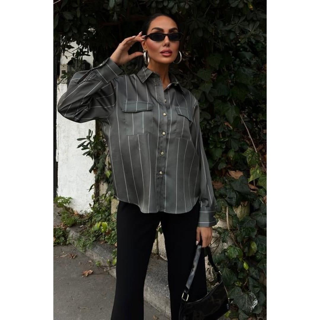 Chanel Saten Premium Çizgili Gömlek 3411 158493 Chanel Saten Premium Çizgili Gömlek 3411 158493