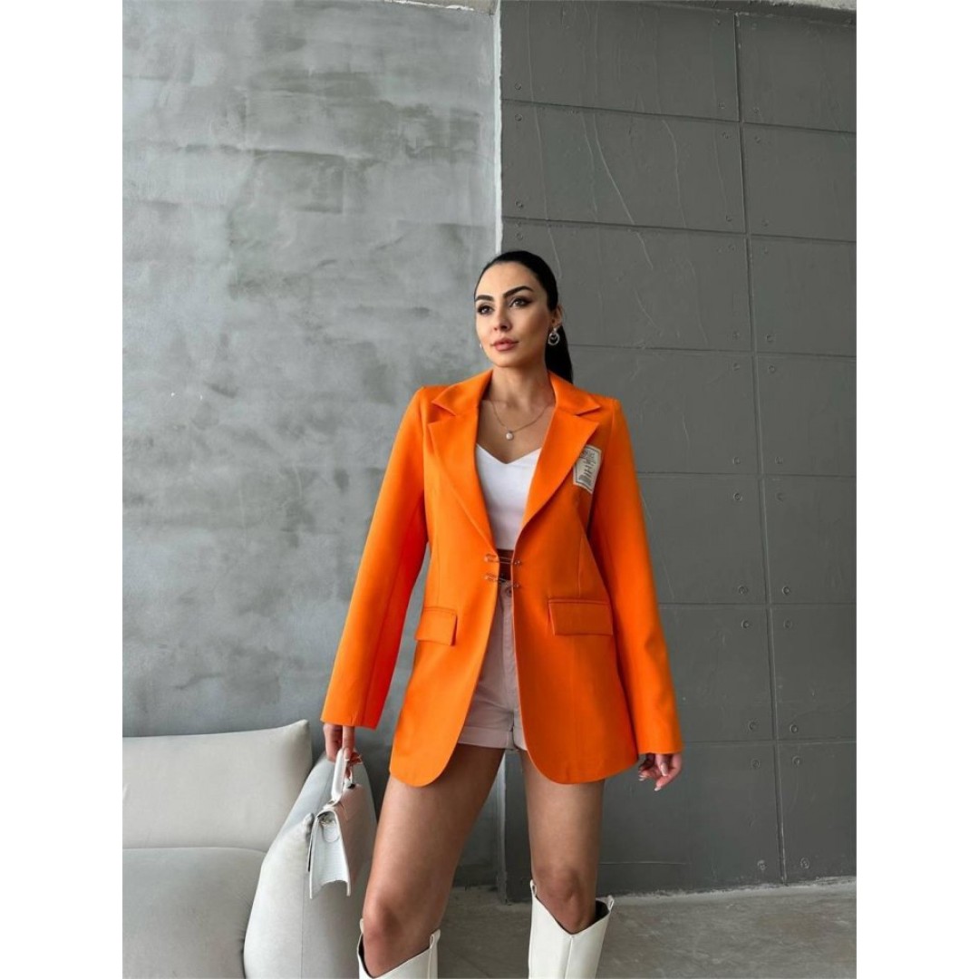 ELLO ETİKETLİ ÇENGELLİ İĞNE DETAYLI CEKET - Orange 150965 ELLO ETİKETLİ ÇENGELLİ İĞNE DETAYLI CEKET - Orange 150965