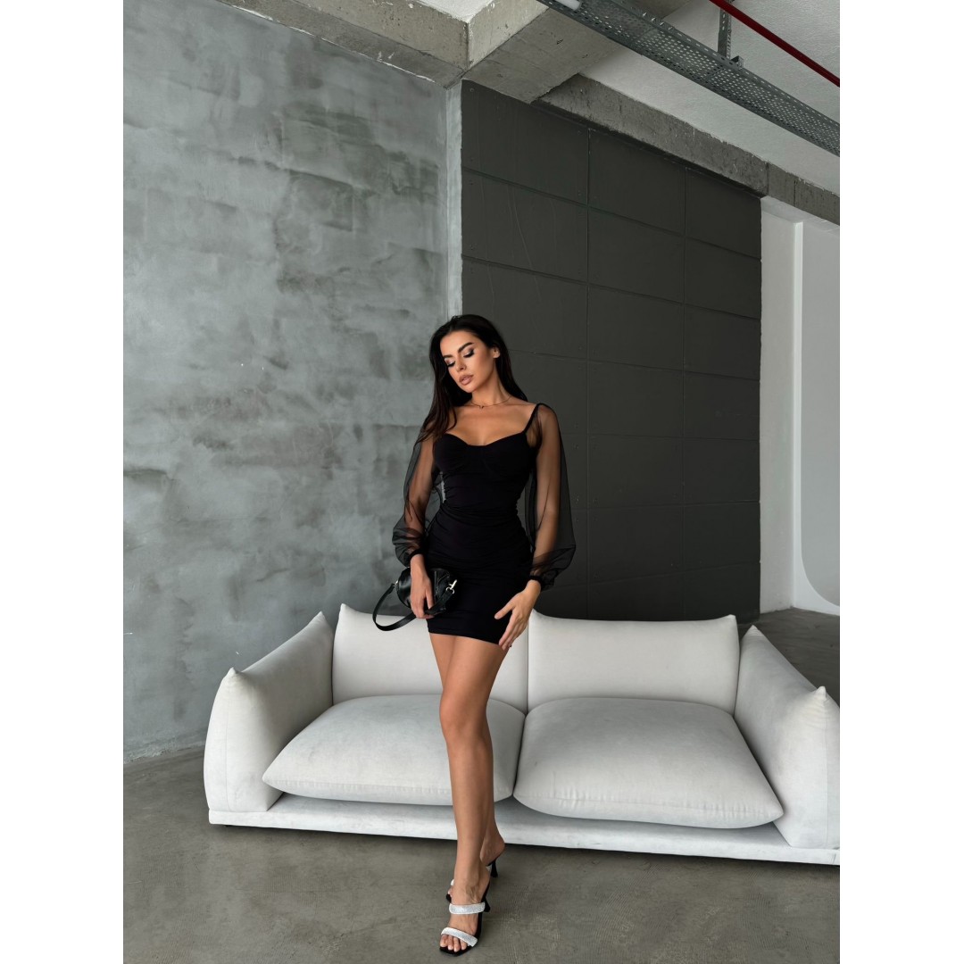 Kadın Sandy Kumaş Kolları Tül Detaylı Mini Boy Elbise - 132533 Kadın Sandy Kumaş Kolları Tül Detaylı Mini Boy Elbise - 132533