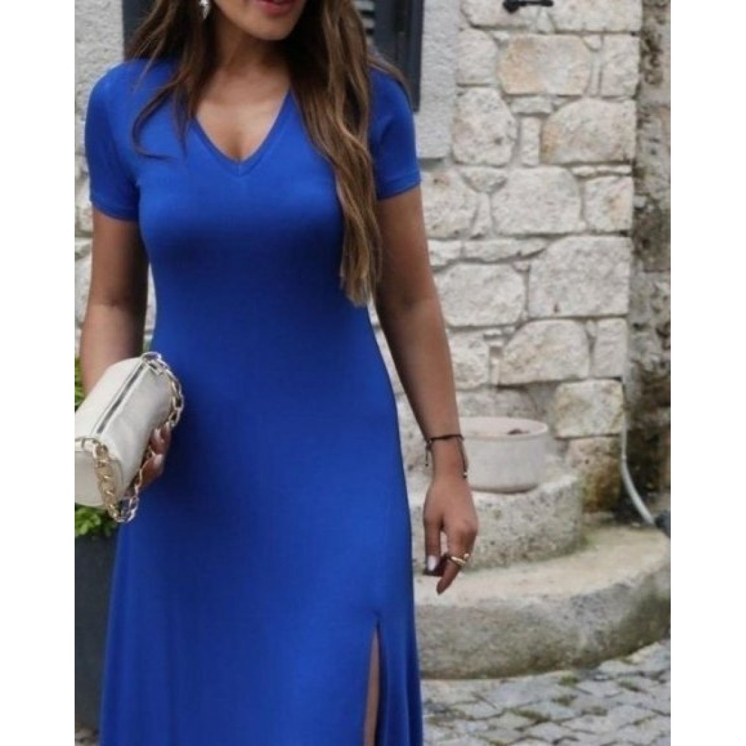 Kadın Kısa Kollu V Yaka Maxi Boy Elbise 124 Cm - 54825 Kadın Kısa Kollu V Yaka Maxi Boy Elbise 124 Cm - 54825