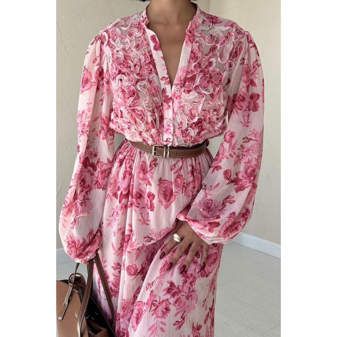 Pembe Biye Detaylı Elbise 157349
