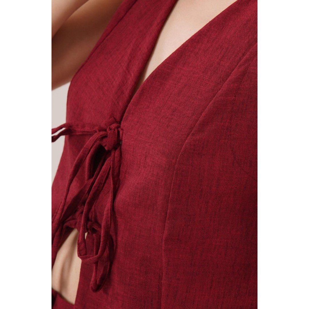 Ön Bağlama Detaylı Yelek Ve Pantolon Bordo İkili Takım - 149853 Ön Bağlama Detaylı Yelek Ve Pantolon Bordo İkili Takım - 149853