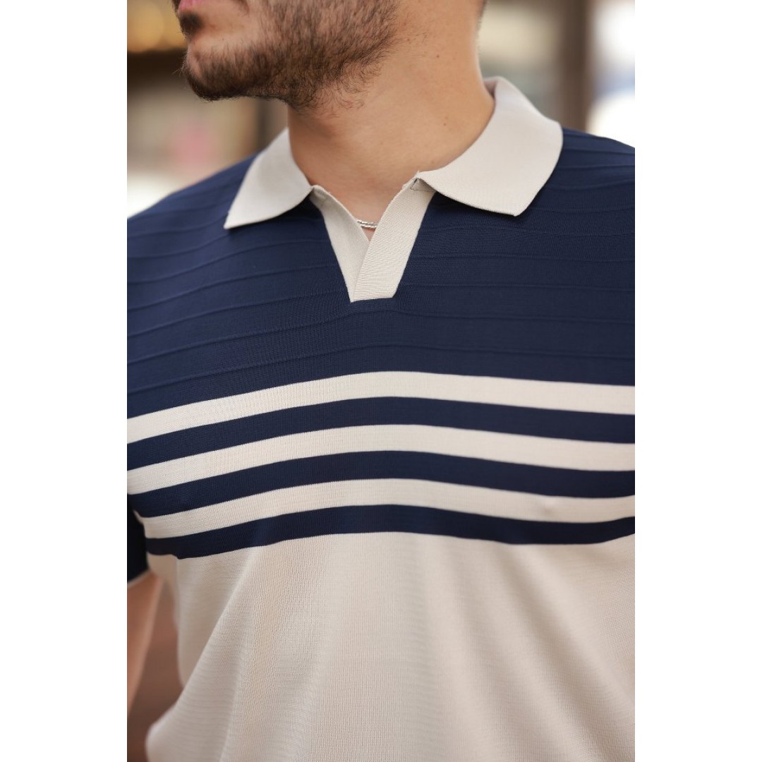 Erkek çizgi Desenli Yakalı Kısa Kollu T-shirt 162313