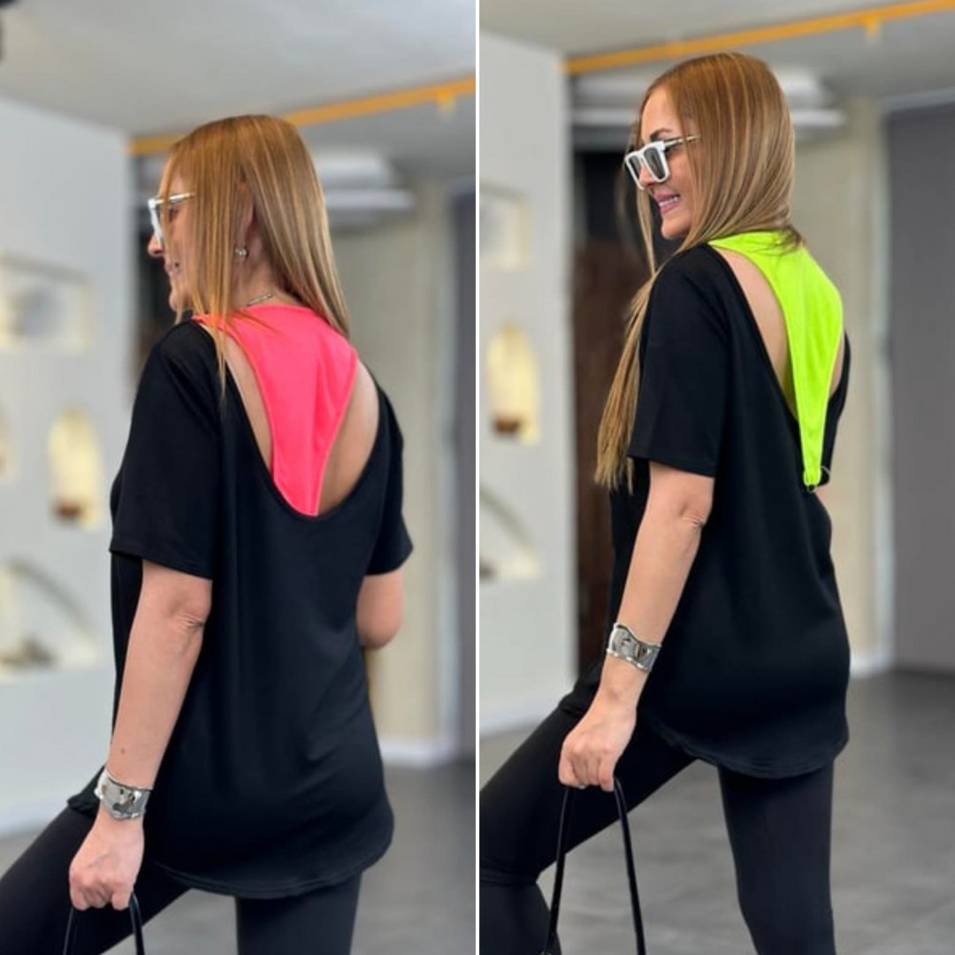 Kadın İki İplik Kumaş Sırt Neon Detay Bluz 100734