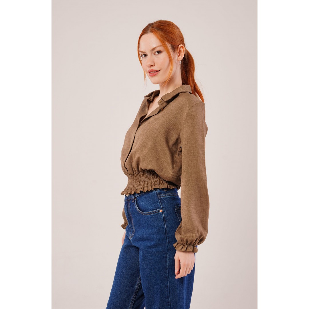 Bel Ve Bilek Lastikli Kahverengi Bluz 147333 Bel Ve Bilek Lastikli Kahverengi Bluz 147333